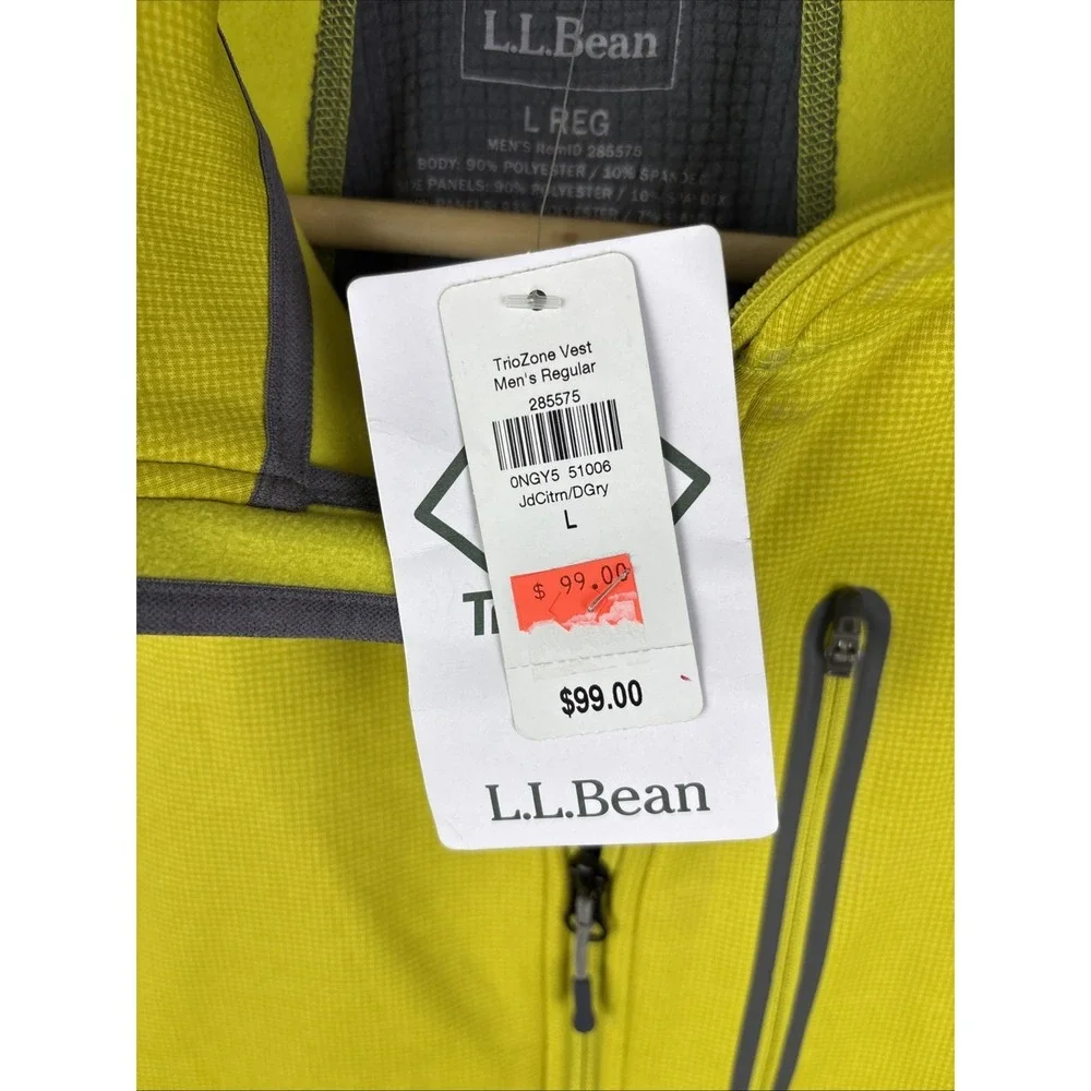 LL Bean Vest Jacket Mens L Yellow Gray Wind Pro Polartec Full Zip Outdoor NWT - Picture 4 of 9